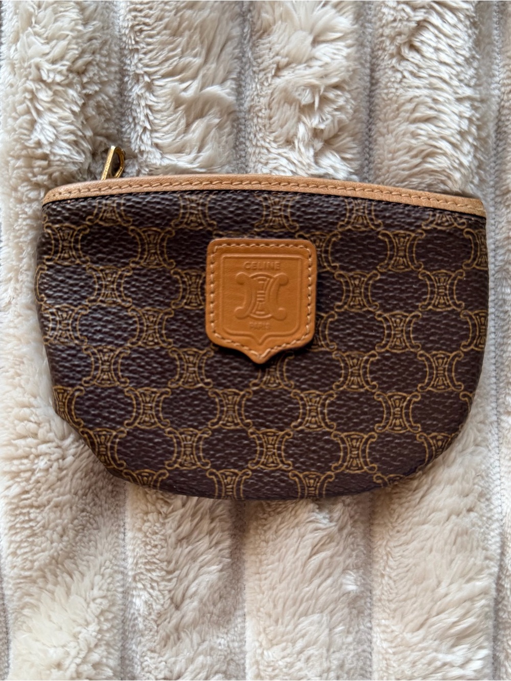 Celine Macadam Monogram Coin Pouch in Brown & Tan Leather